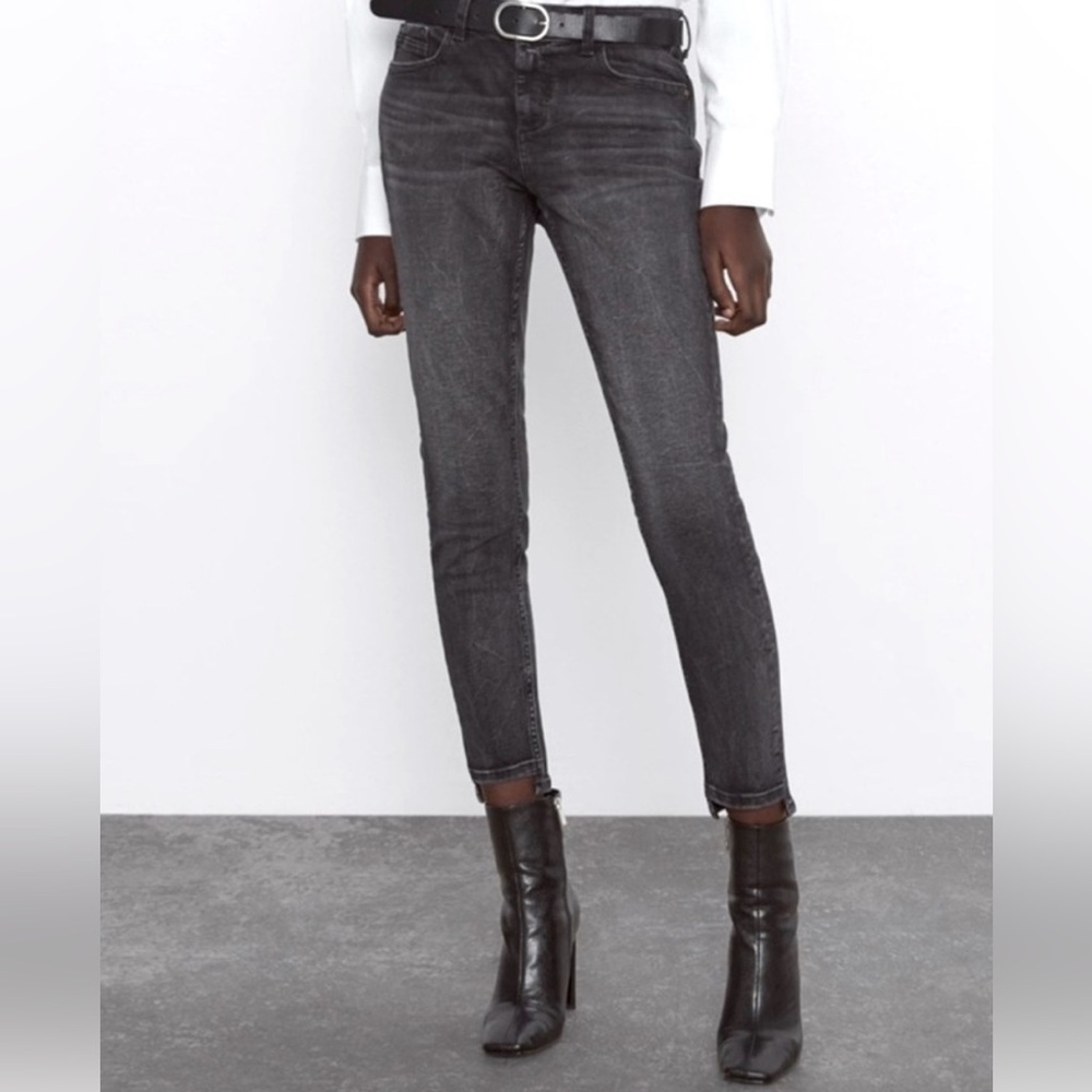 Zara Gray Asymmetrical Hem Skinny Jeans